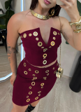 Sexy Solid Color Patchwork Strapless Sleeveless Two Pieces