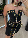 Sexy Solid Color Patchwork Strapless Sleeveless Two Pieces