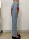 Fashionable Gradient Washed and Distressed Loose Denim Trousers