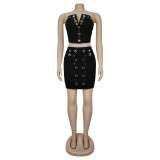 Sexy Solid Color Patchwork Strapless Sleeveless Two Pieces