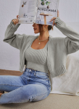 Sexy Short Sweater Jacket With Suspenders, Soft Navel-Baring Sweater Jacket, Two-Piece Set
