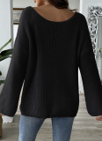 Bow Embroidered Round Neck Sweater with Slightly Flared Sleeves