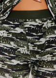 Camouflage Round Neck Short-Sleeved Top Tight Breathable High Waist Rubber Shorts Two-Piece Set