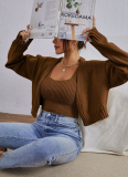 Sexy Short Sweater Jacket With Suspenders, Soft Navel-Baring Sweater Jacket, Two-Piece Set