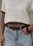 Fashion Retro Literary Color Block Lapel Knitted Hollow Top