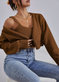Sexy Short Sweater Jacket With Suspenders, Soft Navel-Baring Sweater Jacket, Two-Piece Set