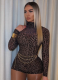 Fashionable And Sexy Leopard Print Half-High Collar Slim-Fit Hip-Hugging Jumpsuit