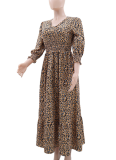 Leopard Print Long-Sleeved V-Neck Casual Holiday Dress