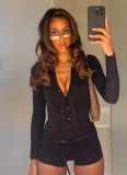 Spring And Autumn New Sexy Long-Sleeved Slim Hot Girl Jumpsuit Shorts