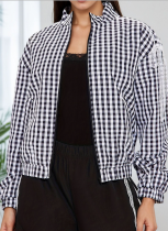 Autumn And Winter Plaid Long-Sleeved Zipper Lace Bow Jacket