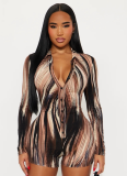 Autumn New Mixed Color Vertical Stripes Sexy Slim Cardigan Single-Breasted Jumpsuit