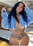 Fashion Irregular Hem Short Denim Jacket