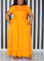 Solid Color Waist-Length Short-Sleeved Plus-Size Dress