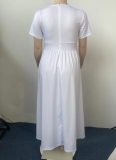 Solid Color Waist-Length Short-Sleeved Plus-Size Dress