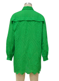 Fashionable And Casual Long-Sleeved Solid Color Hollow Dress