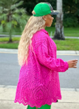 Fashionable And Casual Long-Sleeved Solid Color Hollow Dress