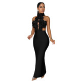 Sexy Solid Color Backless Flower Shape Turtleneck Long Dresses