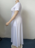 Solid Color Waist-Length Short-Sleeved Plus-Size Dress