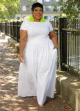 Solid Color Waist-Length Short-Sleeved Plus-Size Dress