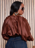 Batwing Sleeve Zippered Jacket Cropped Top
