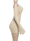 Fashionable Sexy Hot Girl Knitted High Waist Slim Backless Dress