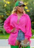 Fashionable And Casual Long-Sleeved Solid Color Hollow Dress