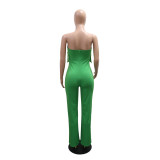 Sexy Solid Color Fringed Trim Strapless Regular Jumpsuits