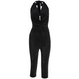 Casual Solid Color V Neck Regular Jumpsuits