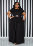 Solid Color Waist-Length Short-Sleeved Plus-Size Dress