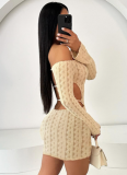 Fashionable Sexy Hot Girl Knitted High Waist Slim Backless Dress