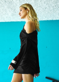 Solid Color Off-Shoulder Long-Sleeved Sexy High-Waist Slim Dress