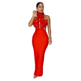 Sexy Solid Color Backless Flower Shape Turtleneck Long Dresses