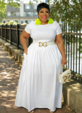 Solid Color Waist-Length Short-Sleeved Plus-Size Dress
