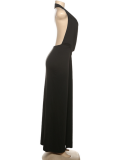 Fashion New Halter Neck Open Back Deep V Neck Sexy Slit Dress