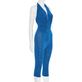 Casual Solid Color V Neck Regular Jumpsuits