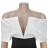 Black And White Casual Contrast Off Shoulder Bodycon Jumpsuits