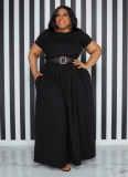 Solid Color Waist-Length Short-Sleeved Plus-Size Dress