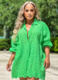 Fashionable And Casual Long-Sleeved Solid Color Hollow Dress
