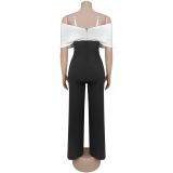 Black And White Casual Contrast Off Shoulder Bodycon Jumpsuits
