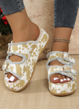 Large Size Lame Heel Denim Belt Buckle Slip-On Sandals For Women Summer New Thick-Soled Slippers