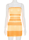 Spring And Summer Tube Top Knitted Back Drawstring Hip-Wrapped Mini Dress
