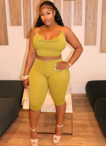 Spring And Summer Halter Neck Tie Navel-Baring Solid Color Hip-Wrapped Cropped Pants Two-Piece Set