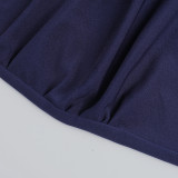 Dark Blue Sexy Cross Strap Hollow Long Sleeve Dress
