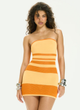 Spring And Summer Tube Top Knitted Back Drawstring Hip-Wrapped Mini Dress