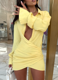 Sexy Deep V-Neck Pleated Hip-Hugging Shirt Dress