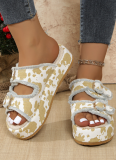 Large Size Lame Heel Denim Belt Buckle Slip-On Sandals For Women Summer New Thick-Soled Slippers