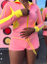 New Slim Fit Patchwork Top Sports Short-sleeved Shorts Suit