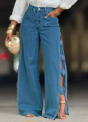 New Hollow Slit Handmade Three-Dimensional Flower Women'S Jeans