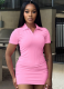 Ribbed Deep V Lapel Short Sleeve Bodycon Dress
