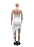 Strapless Irregular Solid Color Ruffle Dress